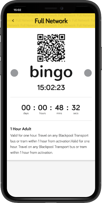 Screenshot of the Blackpool Transport app showing a QR code.